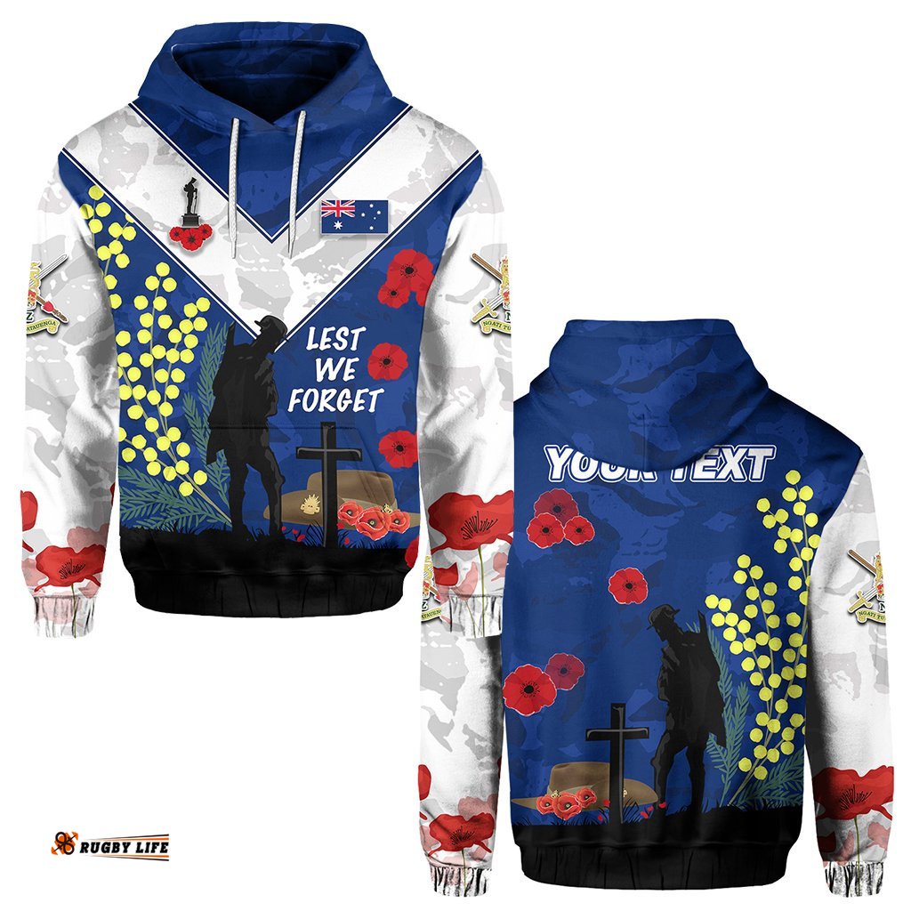 Custom Personalised Australian ANZAC Day Hoodie Lest We Forget Style Blue