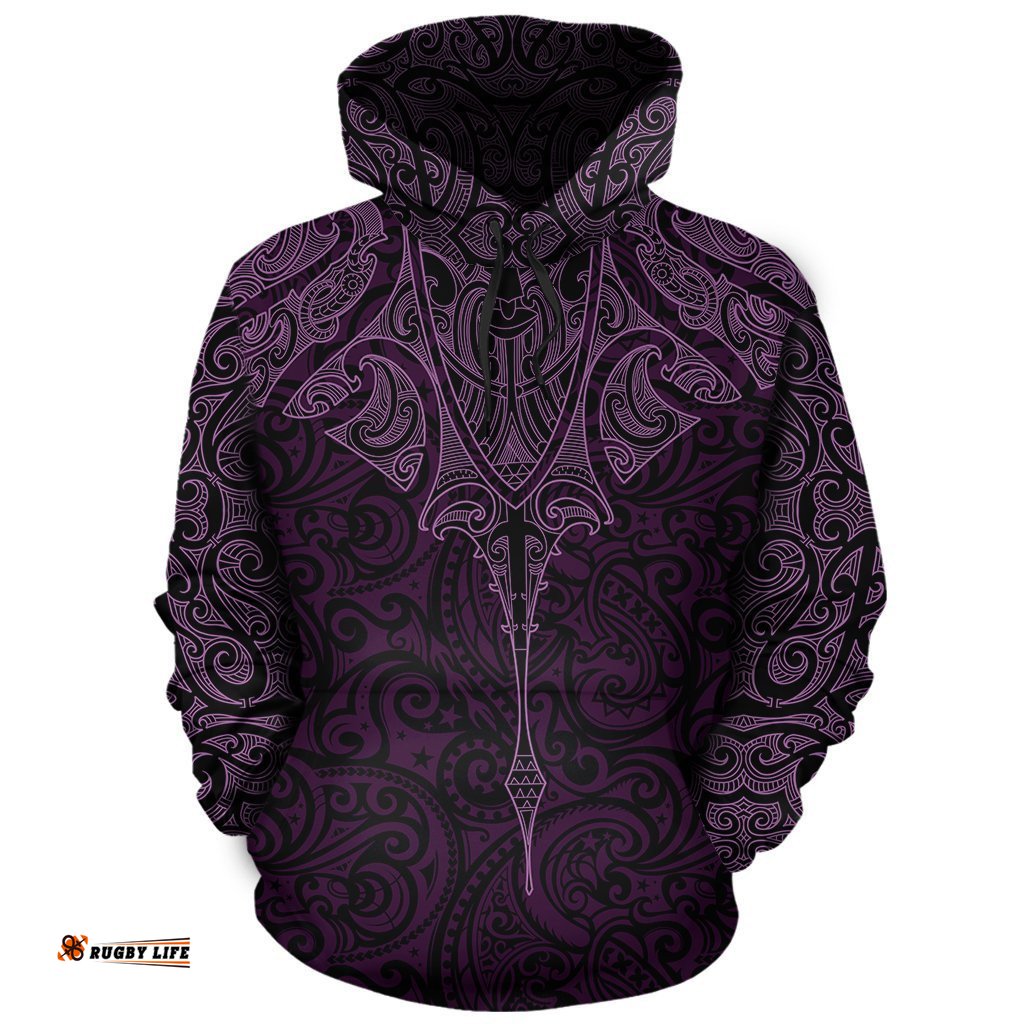New Zealand Hoodie Manta Maori Ta Moko Purple