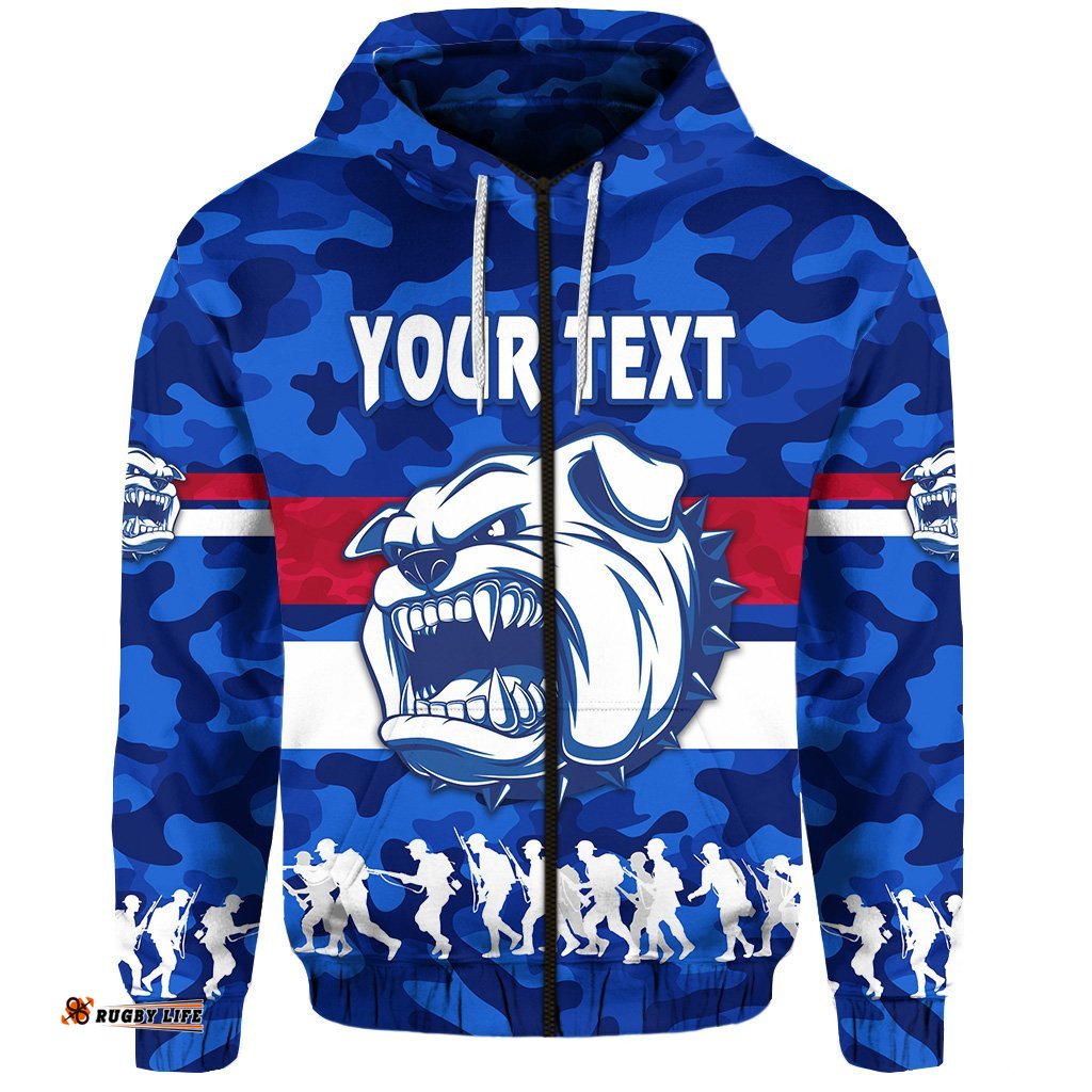 Custom Personalised Western Bulldogs Zip Hoodie ANZAC Vibes
