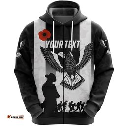 Custom Personalised Magpies ANZAC Day Zip Hoodie