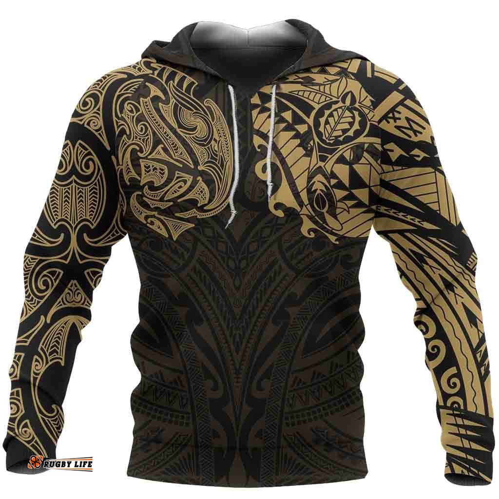 New Zealand Hoodie, Maori Polynesian Tattoo Gold