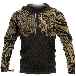 New Zealand Hoodie, Maori Polynesian Tattoo Gold
