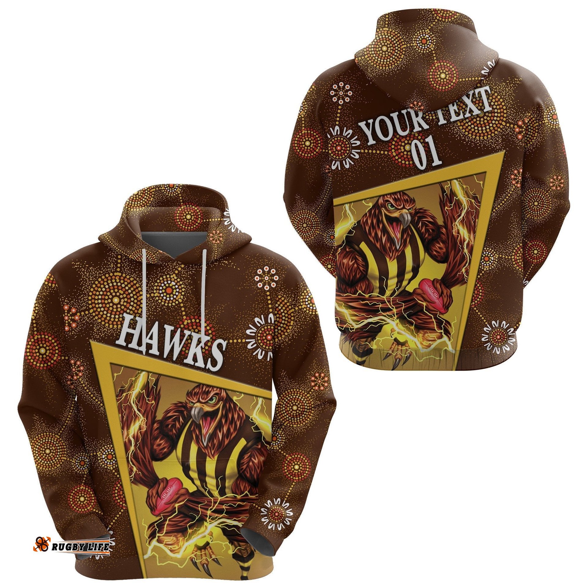 Custom Personalised Hawthorn Hoodie Hawks Indigenous Limited Edition NO.2, Custom Text And Number