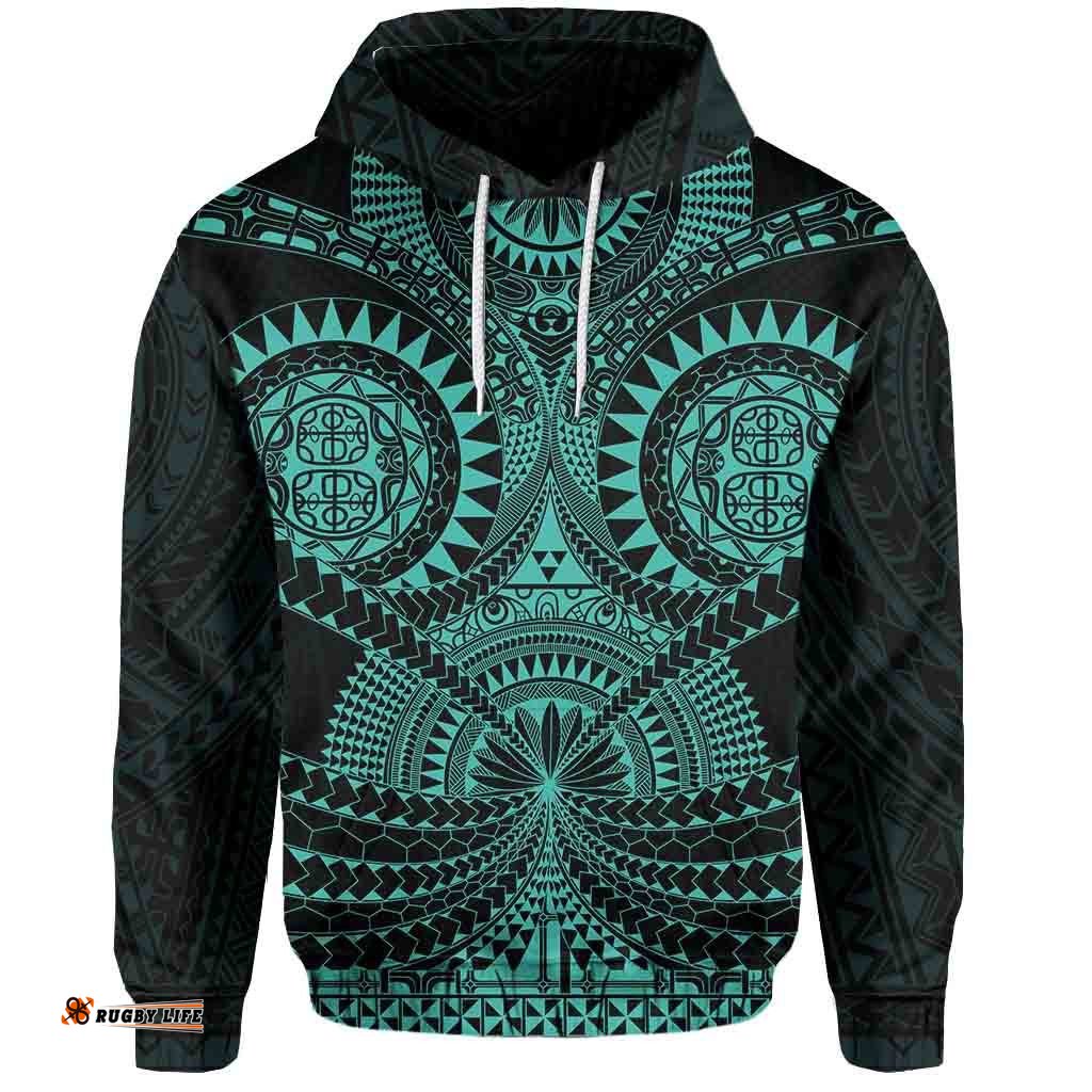 Polynesian Tattoo All Over Print Hoodie Turquoise