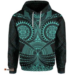 Polynesian Tattoo All Over Print Hoodie Turquoise