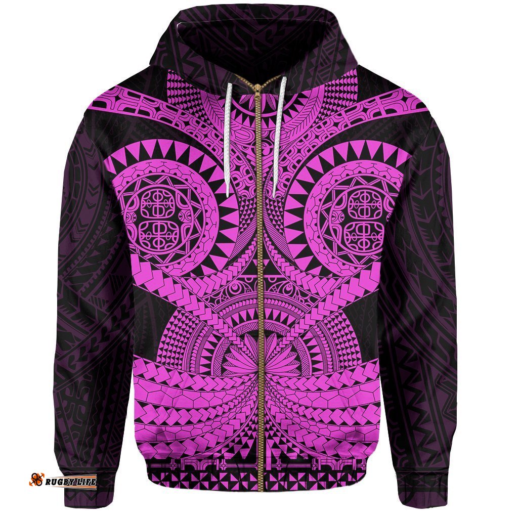 Polynesian Tattoo All Over Print Zip Hoodie Purple 2