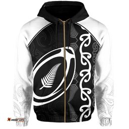 New Zealand Silver Fern Rugby Maori Zipper Hoodie Ciara Style