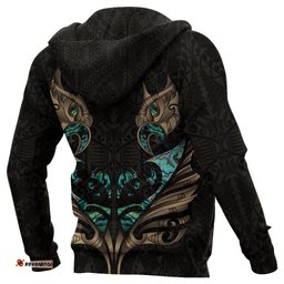 New Zealand Zip Hoodie Manaia Paua Fern Wing Gold