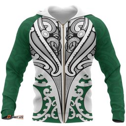 New Zealand Maori Zip Hoodie, Te Manaia Tattoo Full Zip Hoodie