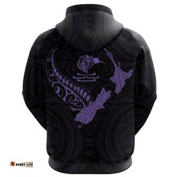 New Zealand Heart Hoodie Map Kiwi Mix Silver Fern Pastel Purple