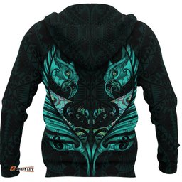 New Zealand Zip Hoodie Manaia Paua Fern Wing Turquoise