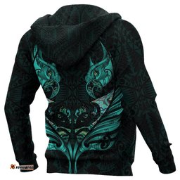 New Zealand Zip Hoodie Manaia Paua Fern Wing Turquoise