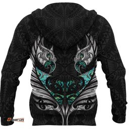 New Zealand Zip Hoodie Manaia Paua Fern Wing White