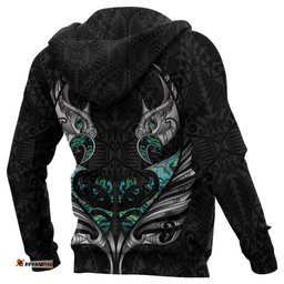 New Zealand Zip Hoodie Manaia Paua Fern Wing White