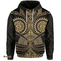 Polynesian Tattoo All Over Print Zip Hoodie Gold