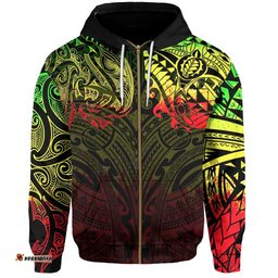 New Zealand Zip Hoodie, Maori Polynesian Tattoo Reggage