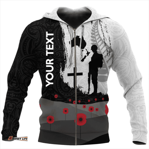 Custom ANZAC Day Zip Hoodie, New Zealand Australia Lest We Forget Zipper Hoodie