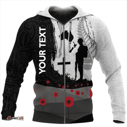 Custom ANZAC Day Zip Hoodie, New Zealand Australia Lest We Forget Zipper Hoodie