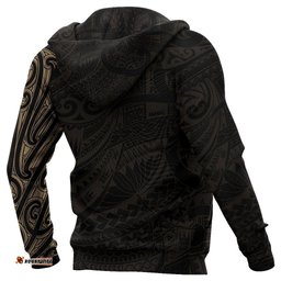 New Zealand Zip Up Hoodie, Maori Lion Tattoo Zipper Hoodie Gold