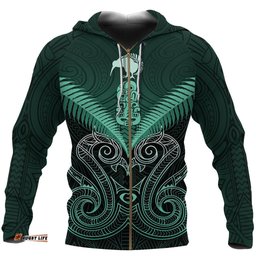 Maori Manaia New Zealand Zip Up Hoodie Turquoise