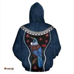 New Zealand Tui Bird Hoodie, Pohutukawa Pullover Hoodie Navy