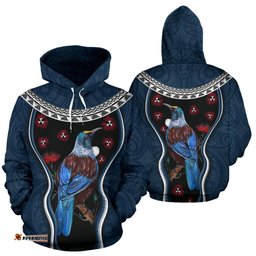 New Zealand Tui Bird Hoodie, Pohutukawa Pullover Hoodie Navy