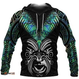 New Zealand Maori Moko Hoodie Paua Shell