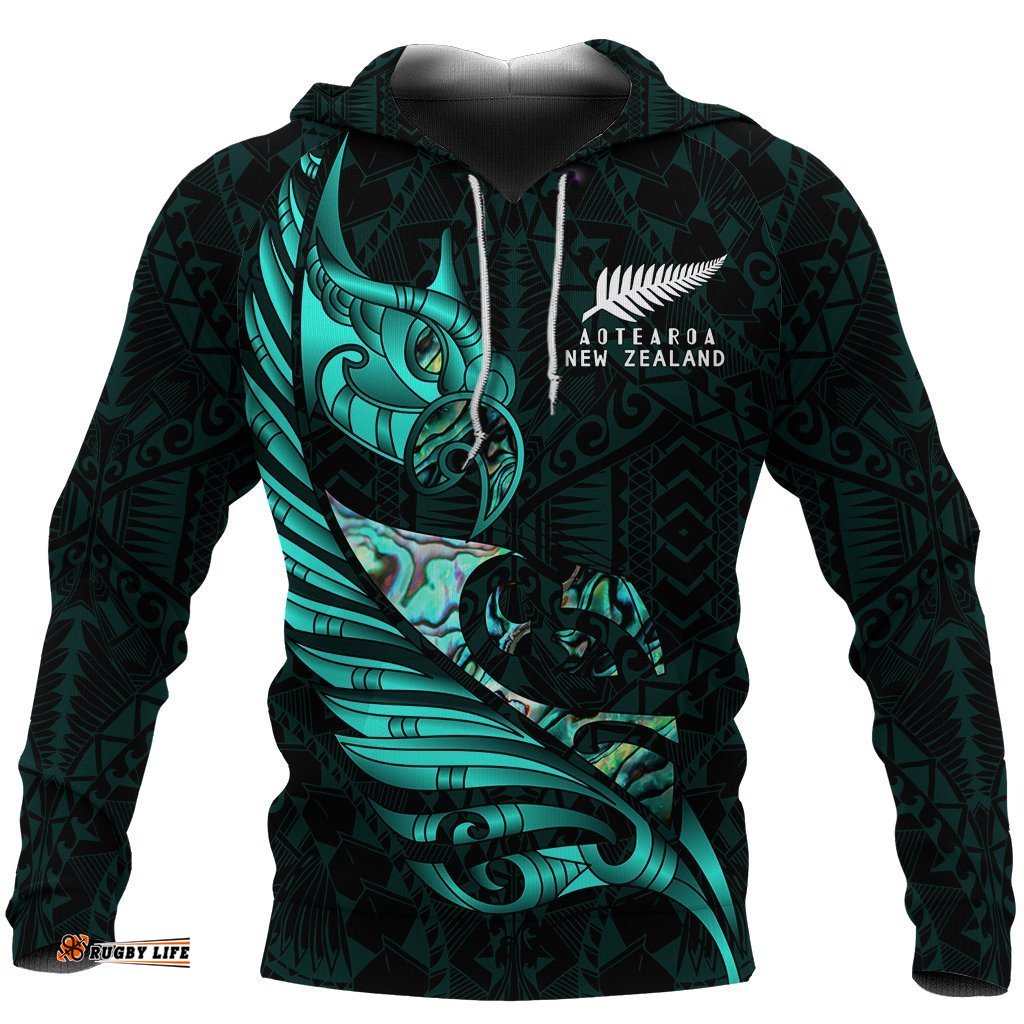 New Zealand Hoodie Manaia Paua Fern Wing Turquoise