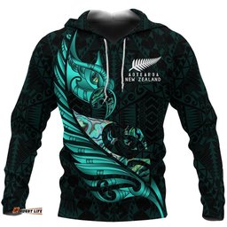 New Zealand Hoodie Manaia Paua Fern Wing Turquoise