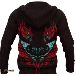 New Zealand Hoodie Manaia Paua Fern Wing Red