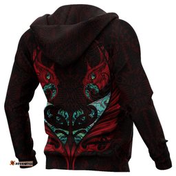 New Zealand Hoodie Manaia Paua Fern Wing Red