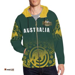 Australia Zip Up Hoodie Coat Of Arms Rugby Style