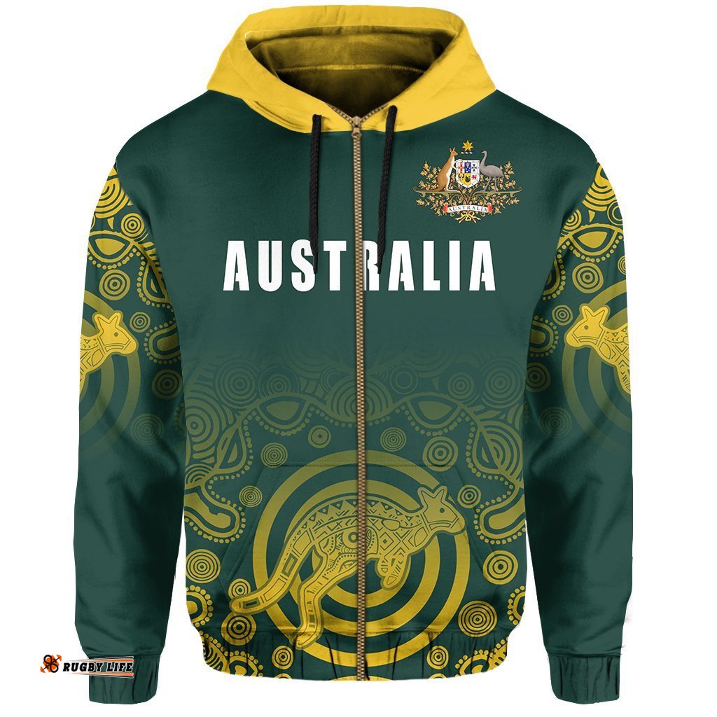 Australia Zip Up Hoodie Coat Of Arms Rugby Style