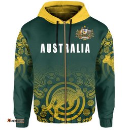 Australia Zip Up Hoodie Coat Of Arms Rugby Style