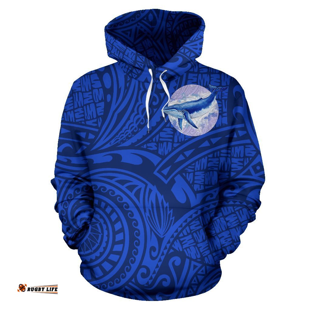 Blue Whale With Polynesian Ethnic Style Hoodie