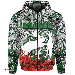 rabbitohs zip hoodie anzac day poppy flowers with aboriginal