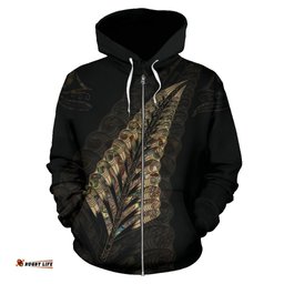 New Zealand Golden Paua Shell Fern Zip Hoodie