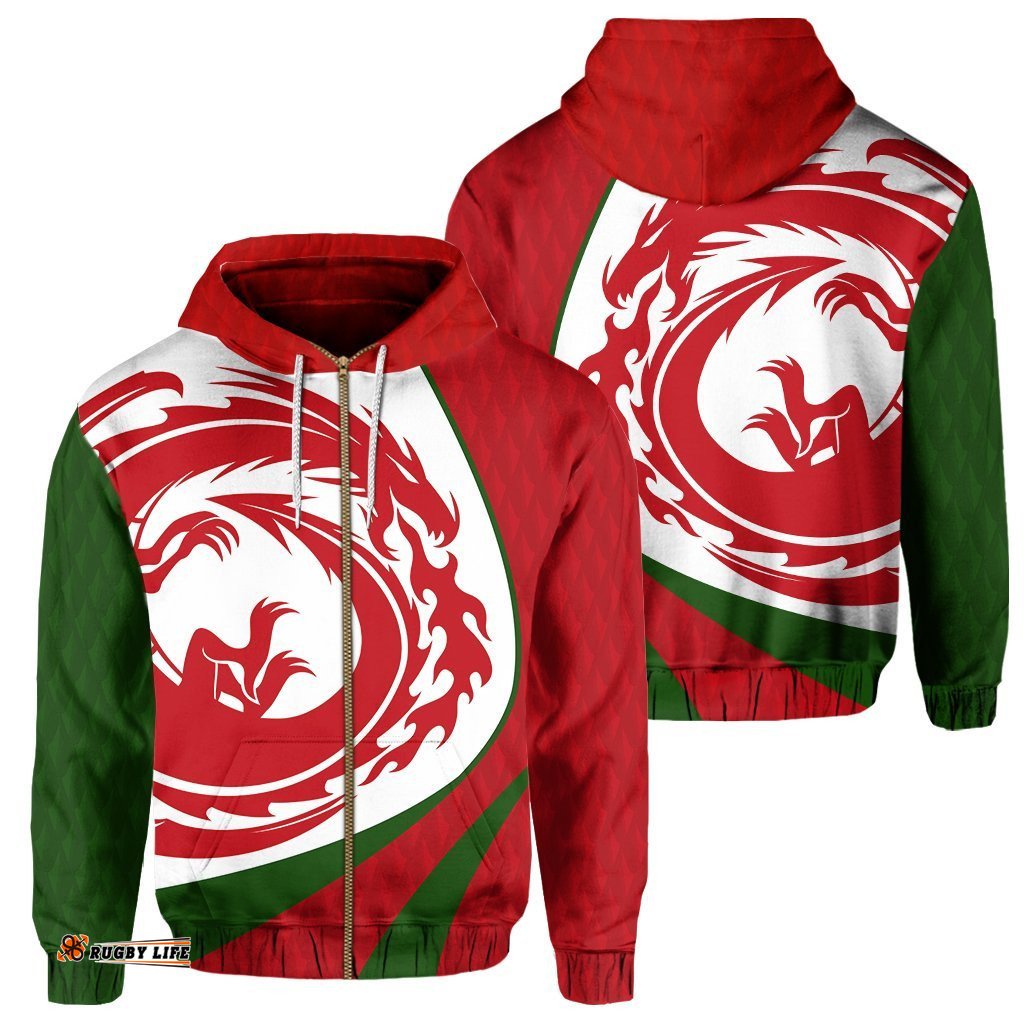 Wales Zip Hoodie Welsh Rugby Dragon