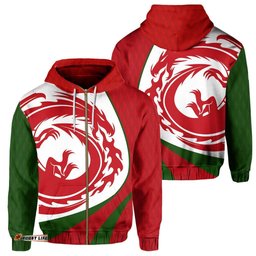 Wales Zip Hoodie Welsh Rugby Dragon