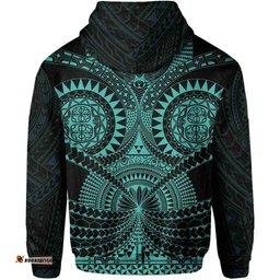 Polynesian Tattoo All Over Print Zip Hoodie Turquoise