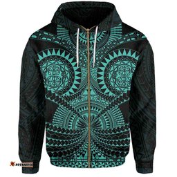 Polynesian Tattoo All Over Print Zip Hoodie Turquoise