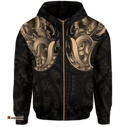 Maori Ta Moko Zip Hoodie New Zealand Gold