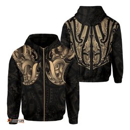 Maori Ta Moko Zip Hoodie New Zealand Gold