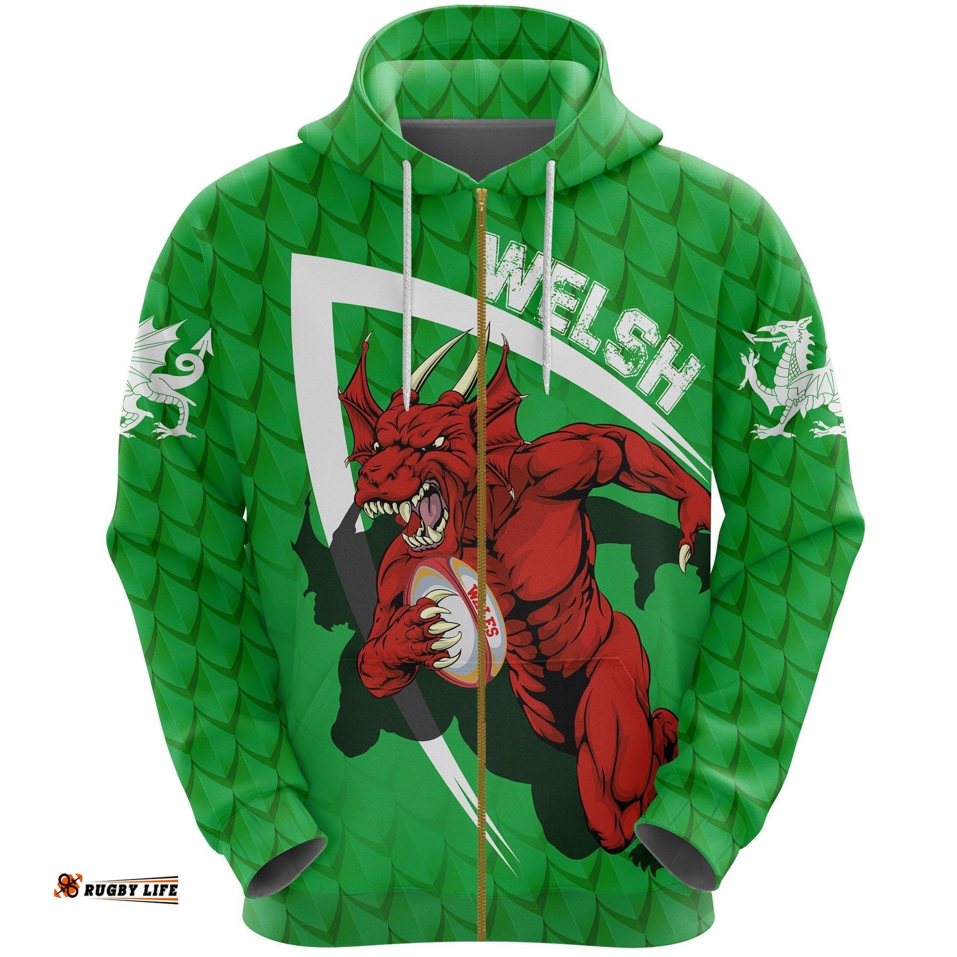 Wales Zip Hoodie Welsh Dragon Rugby Champion 03