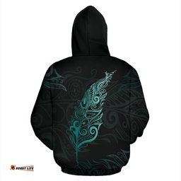 Light Silver Fern New Zealand Zip Hoodie Turquoise