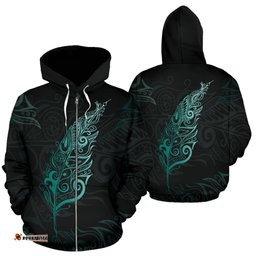 Light Silver Fern New Zealand Zip Hoodie Turquoise