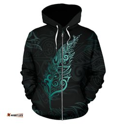 Light Silver Fern New Zealand Zip Hoodie Turquoise