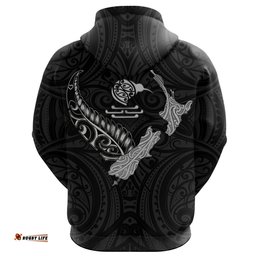 New Zealand Heart Zip Hoodie Map Kiwi Mix Silver Fern White