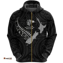 New Zealand Heart Zip Hoodie Map Kiwi Mix Silver Fern White