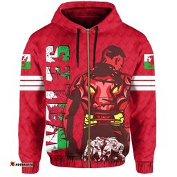 Wales Flag Hoodie Zip Rugby Winner